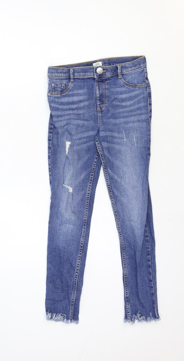 River Island Girls Blue Cotton Skinny Jeans Size 9 Years Regular Zip