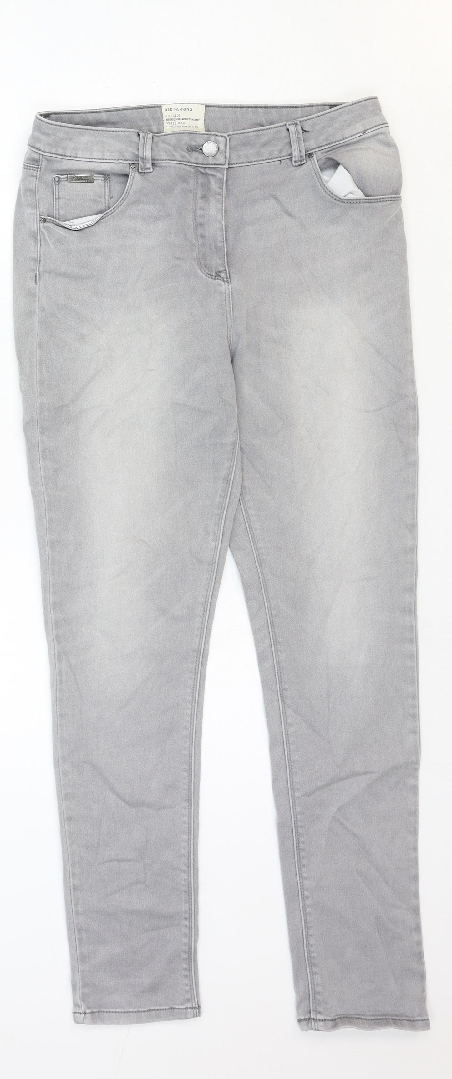 Red Herring Womens Grey Cotton Skinny Jeans Size 28 in Regular Zip