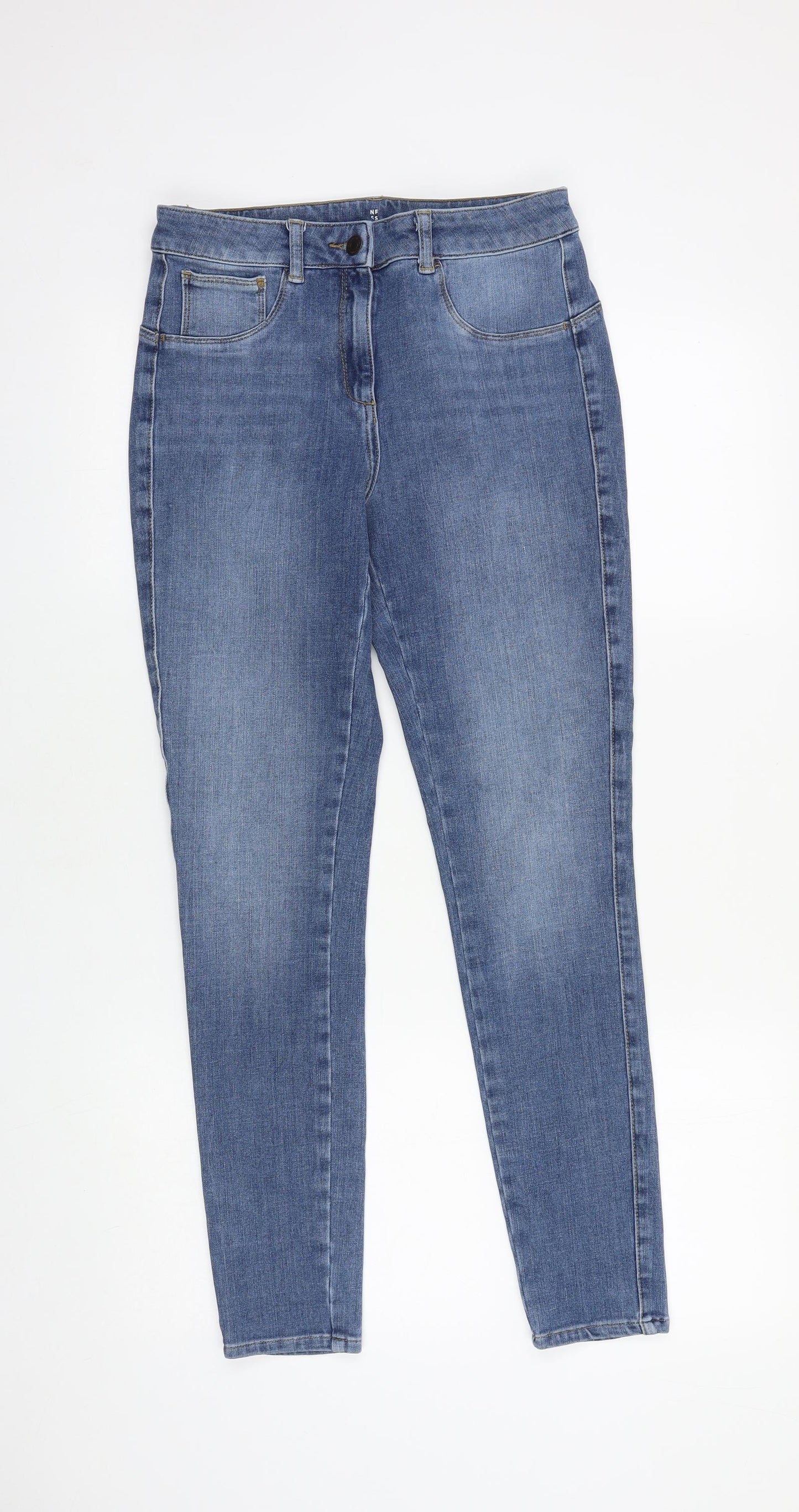 NEXT Womens Blue Cotton Skinny Jeans Size 10 L28 in Slim Zip