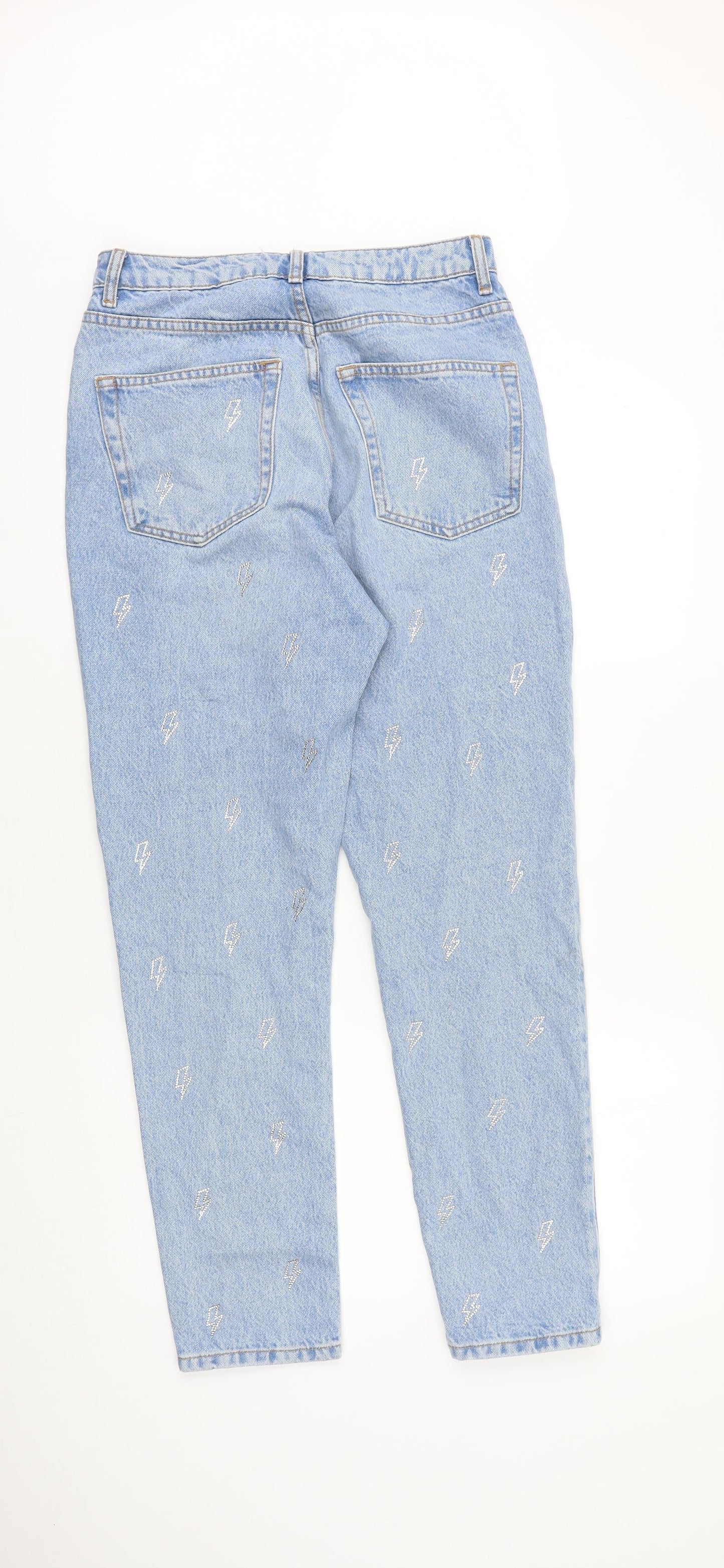 Topshop Womens Blue Geometric Cotton Skinny Jeans Size 28 in L32 in Regular Zip - Lightening Bolt