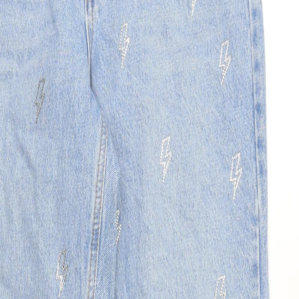 Topshop Womens Blue Geometric Cotton Skinny Jeans Size 28 in L32 in Regular Zip - Lightening Bolt