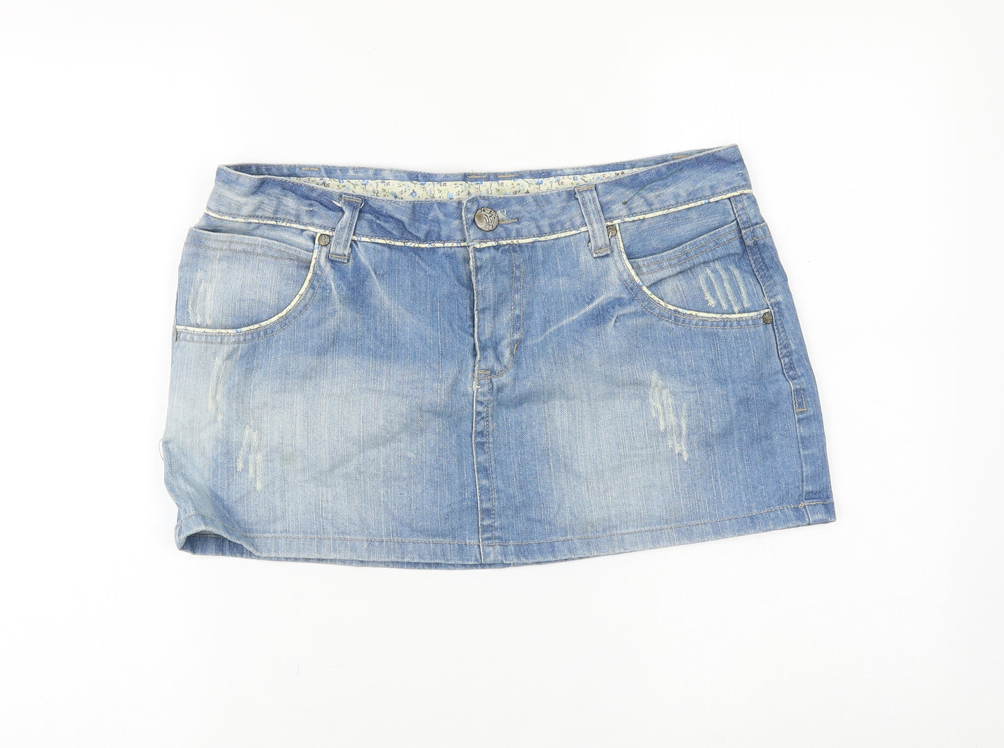 Denim & Co. Womens Blue Cotton Mini Skirt Size 14 Zip