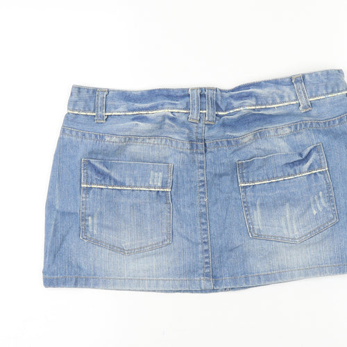 Denim & Co. Womens Blue Cotton Mini Skirt Size 14 Zip