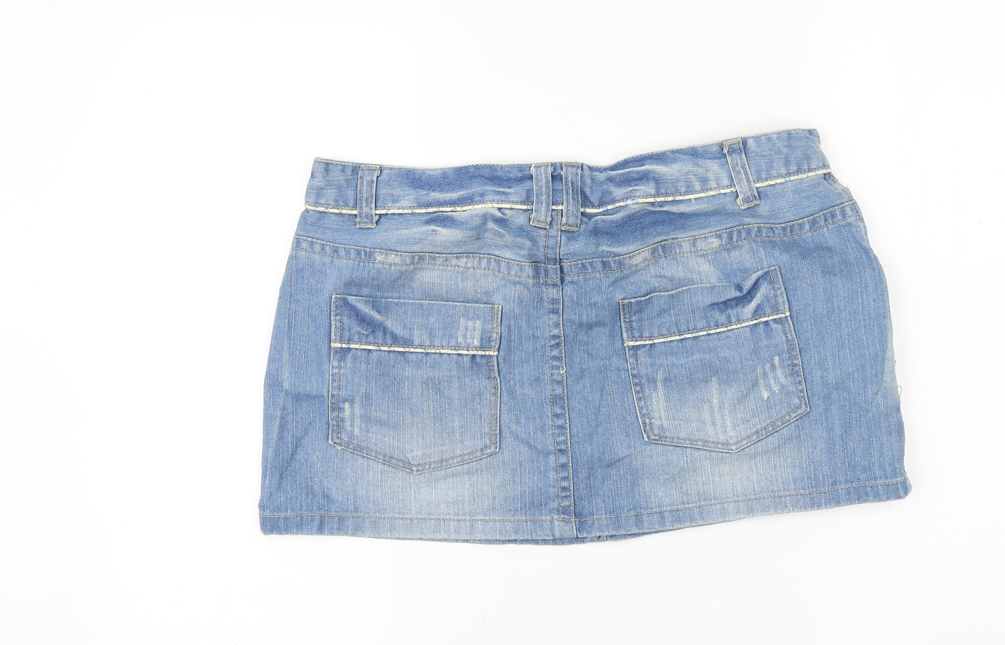Denim & Co. Womens Blue Cotton Mini Skirt Size 14 Zip