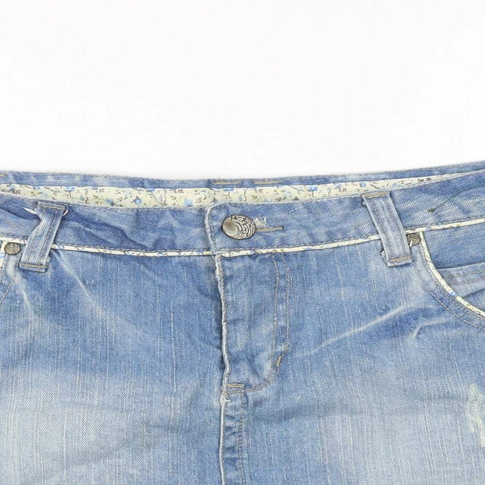 Denim & Co. Womens Blue Cotton Mini Skirt Size 14 Zip