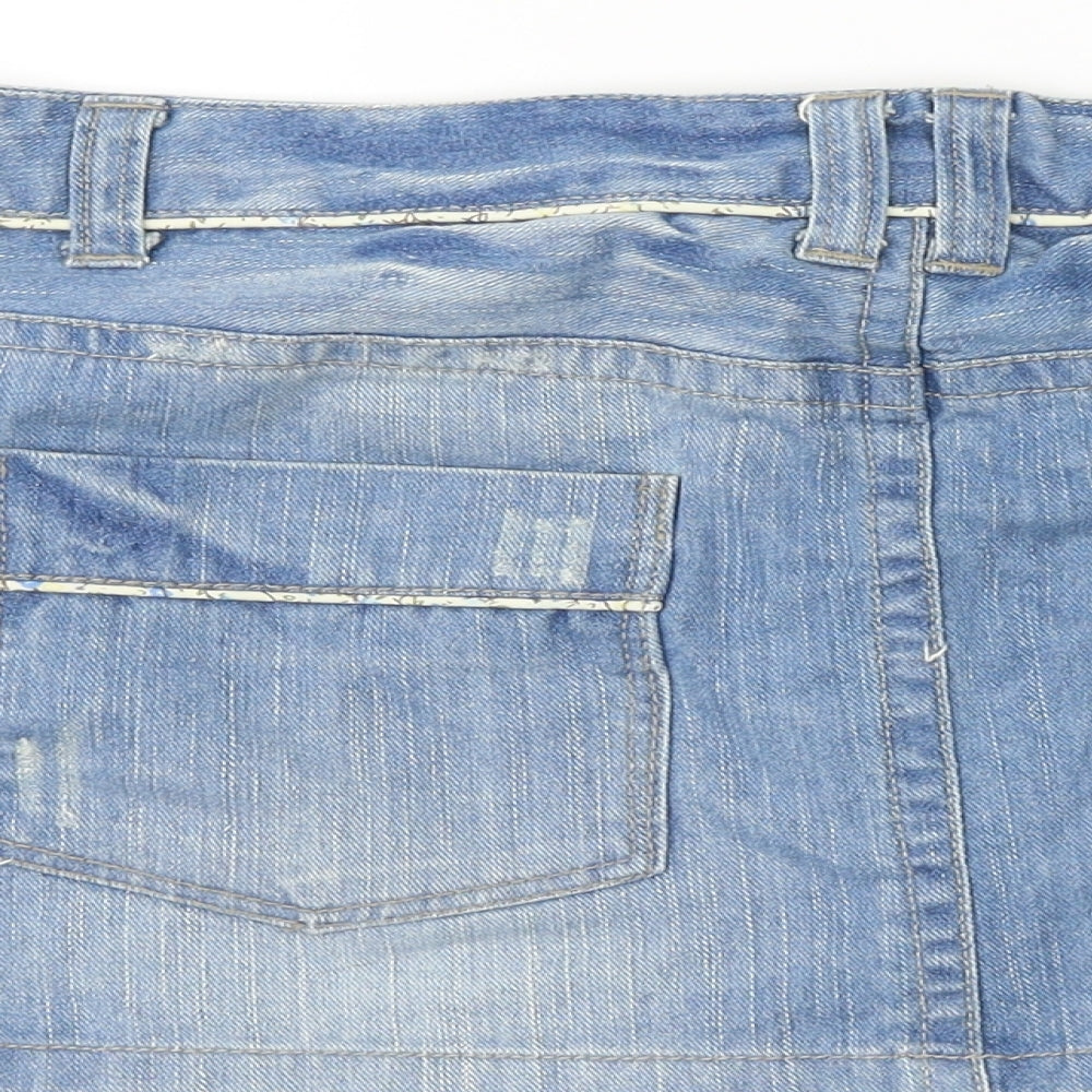 Denim & Co. Womens Blue Cotton Mini Skirt Size 14 Zip