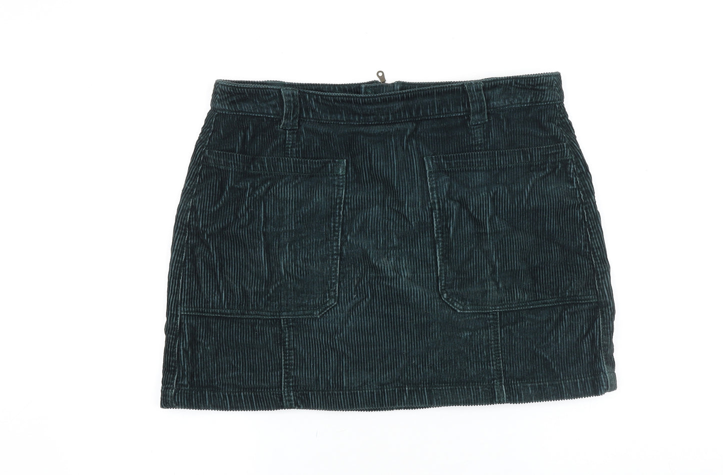 Marks and Spencer Womens Green Cotton Mini Skirt Size 14 Zip