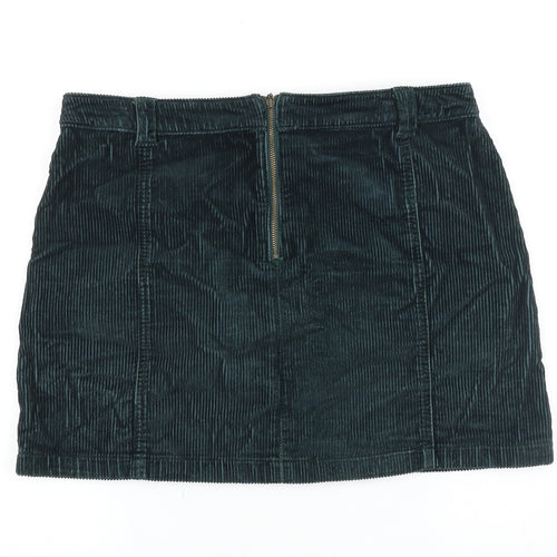 Marks and Spencer Womens Green Cotton Mini Skirt Size 14 Zip