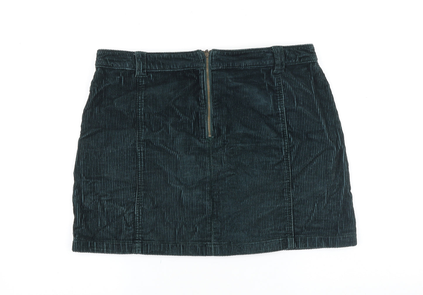Marks and Spencer Womens Green Cotton Mini Skirt Size 14 Zip
