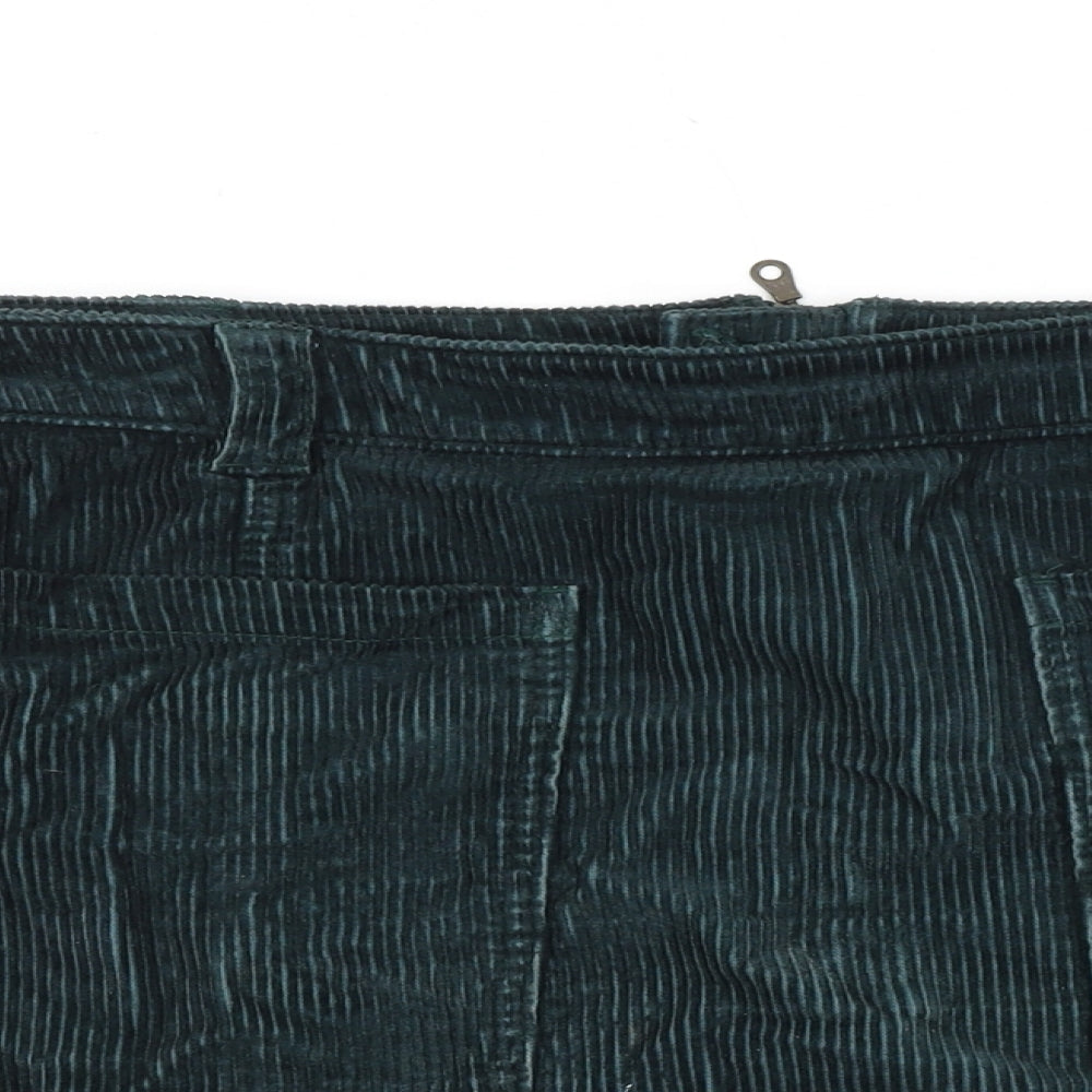 Marks and Spencer Womens Green Cotton Mini Skirt Size 14 Zip