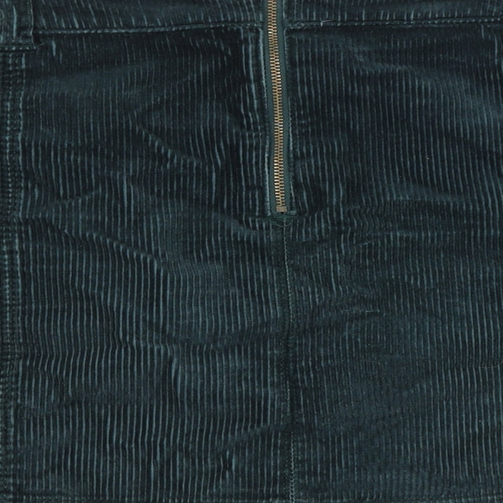 Marks and Spencer Womens Green Cotton Mini Skirt Size 14 Zip