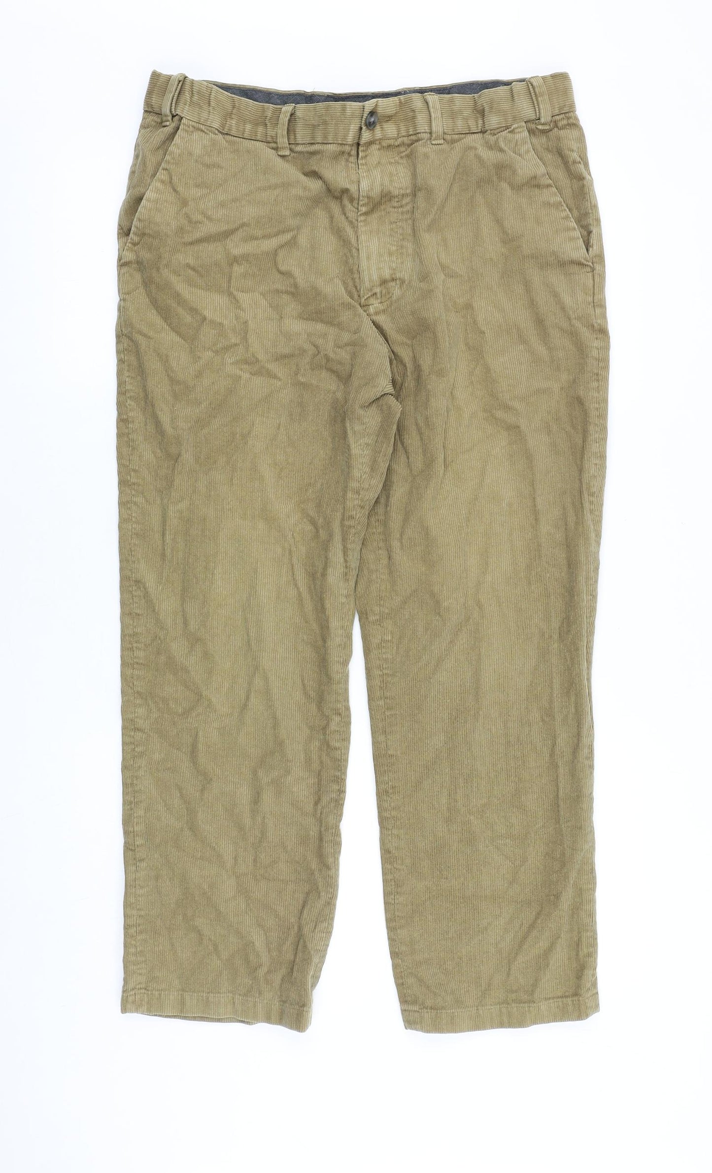 Marks and Spencer Mens Brown Cotton Trousers Size 36 in L29 in Regular Zip