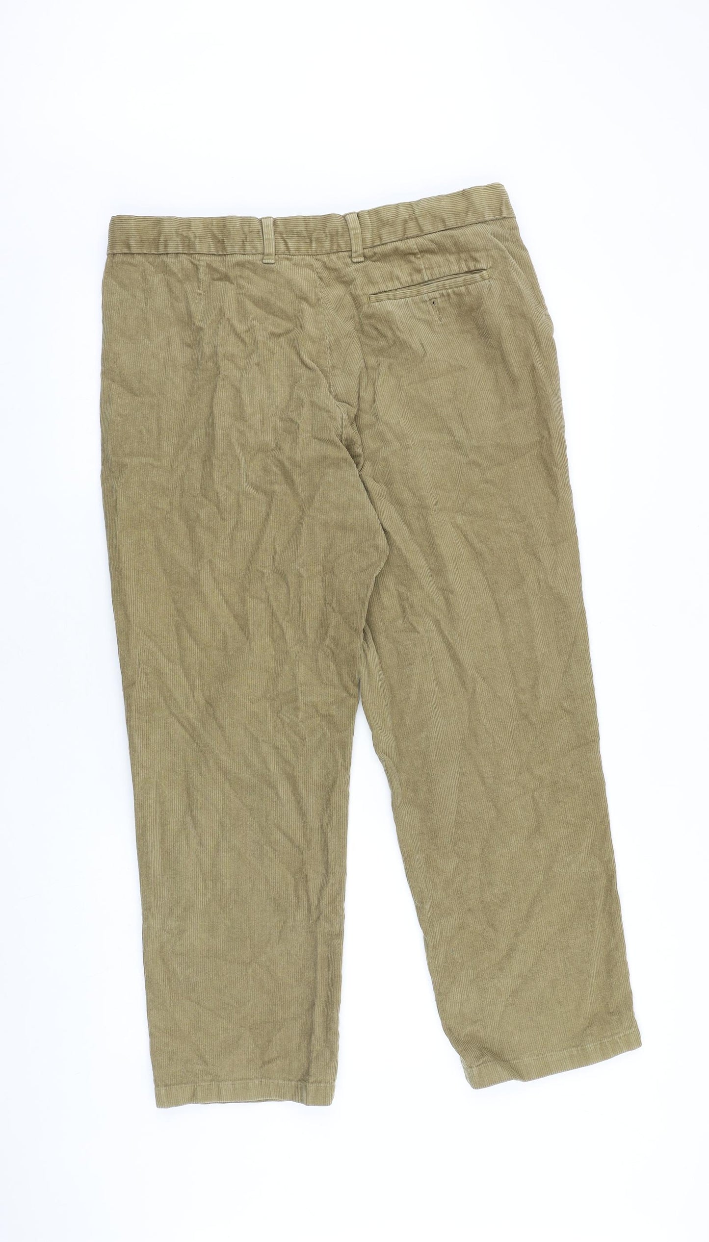 Marks and Spencer Mens Brown Cotton Trousers Size 36 in L29 in Regular Zip