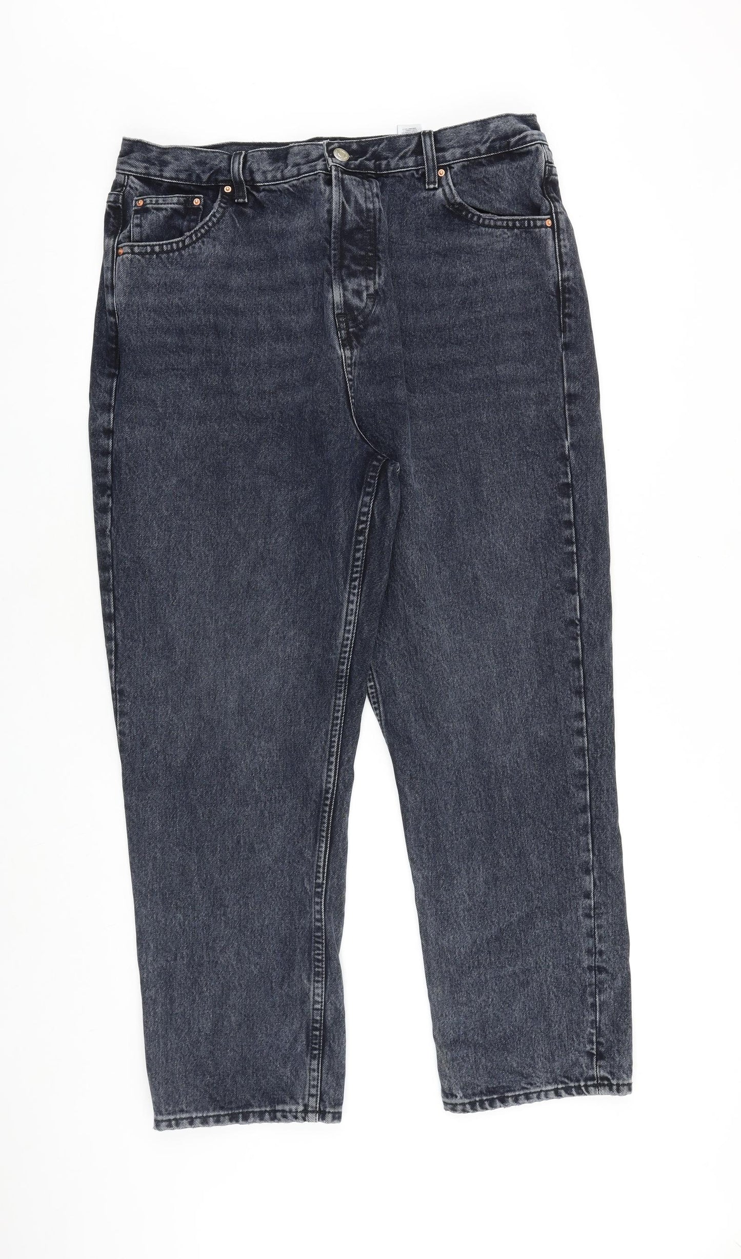 NEXT Womens Black Cotton Straight Jeans Size 16 L28 in Regular Zip