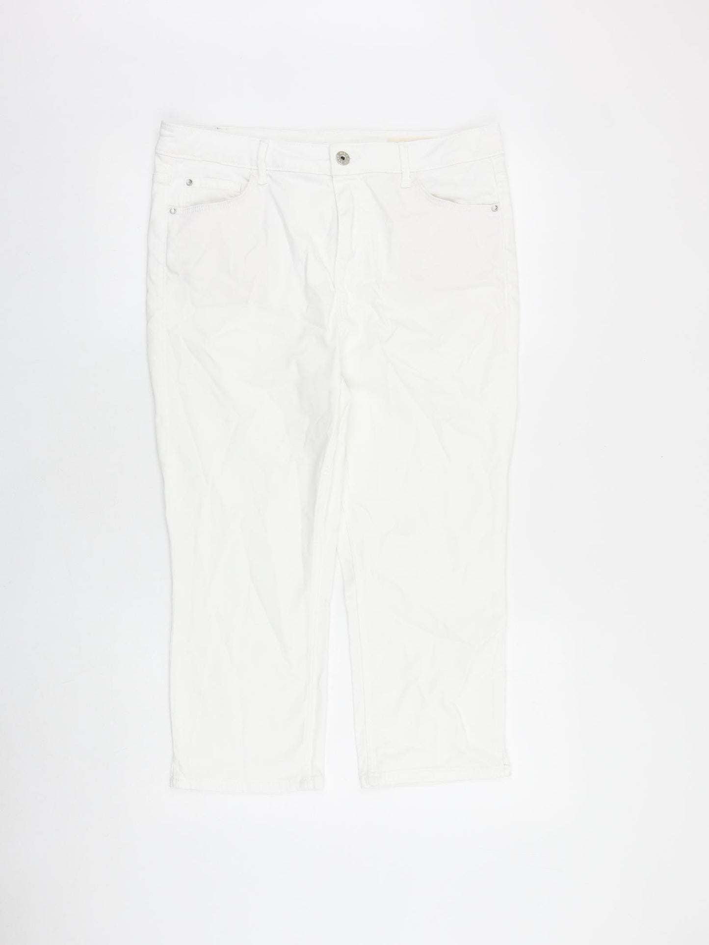 Marks and Spencer Womens White Cotton Cropped Jeans Size 16 L21 in Regular Zip