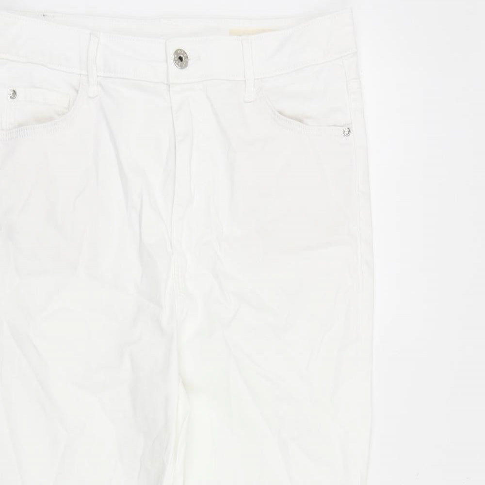 Marks and Spencer Womens White Cotton Cropped Jeans Size 16 L21 in Regular Zip