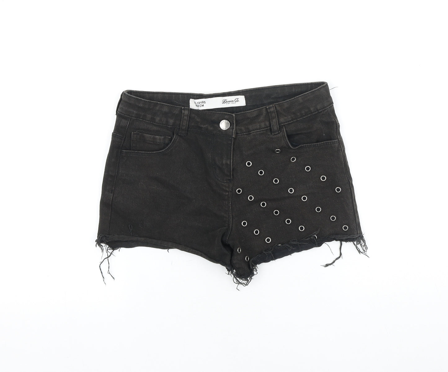 Denim & Co. Girls Black 100% Cotton Hot Pants Shorts Size 12-13 Years Regular Zip