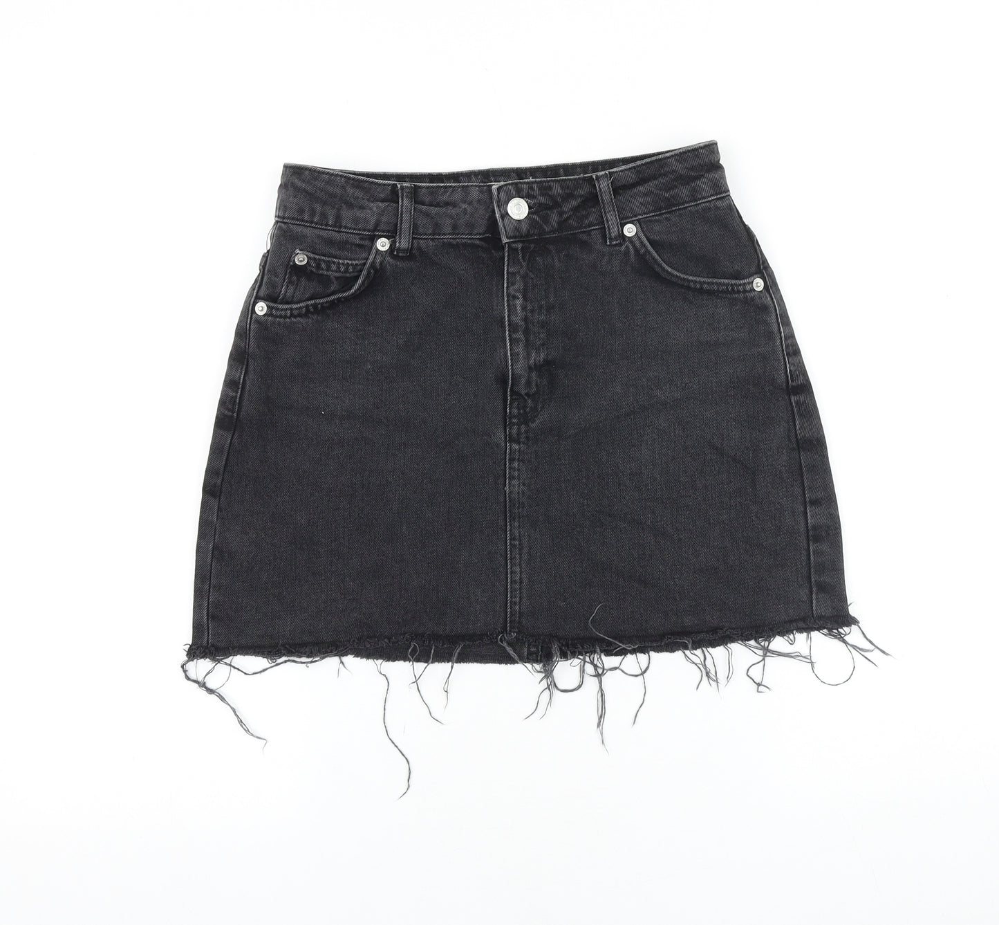 Topshop Womens Black Cotton Mini Skirt Size 8 Zip