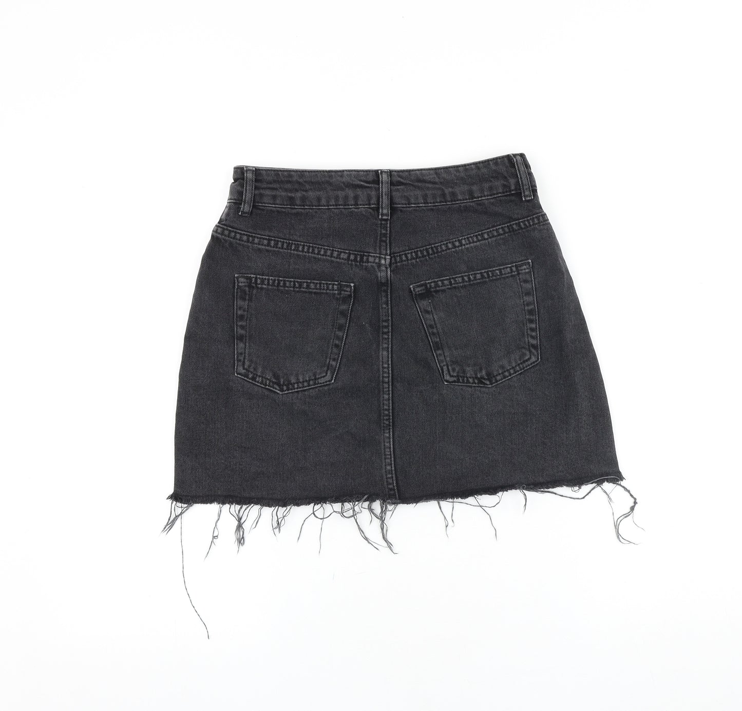 Topshop Womens Black Cotton Mini Skirt Size 8 Zip