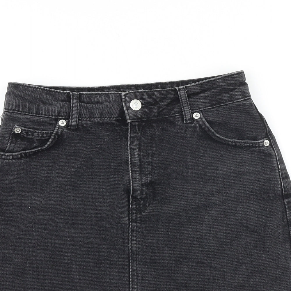 Topshop Womens Black Cotton Mini Skirt Size 8 Zip