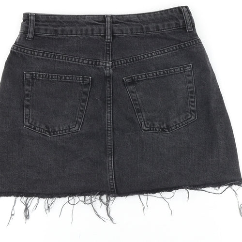 Topshop Womens Black Cotton Mini Skirt Size 8 Zip