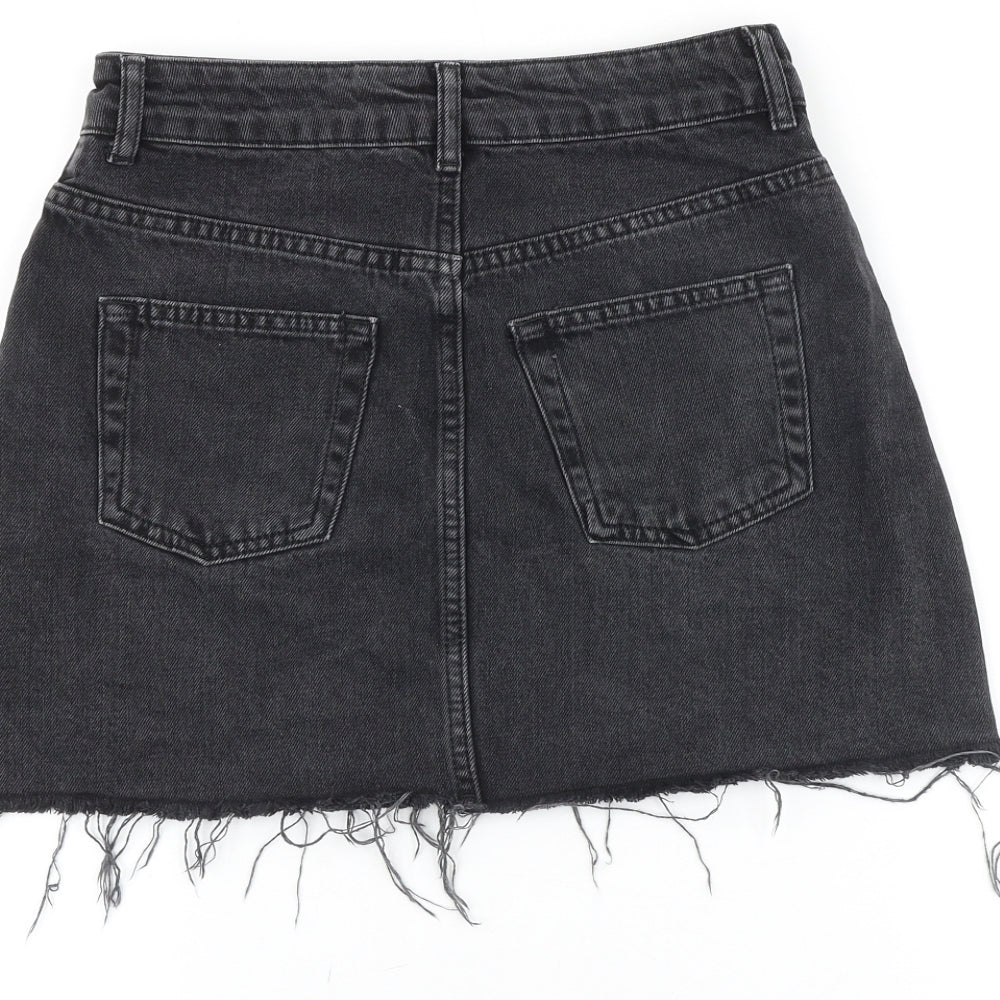 Topshop Womens Black Cotton Mini Skirt Size 8 Zip