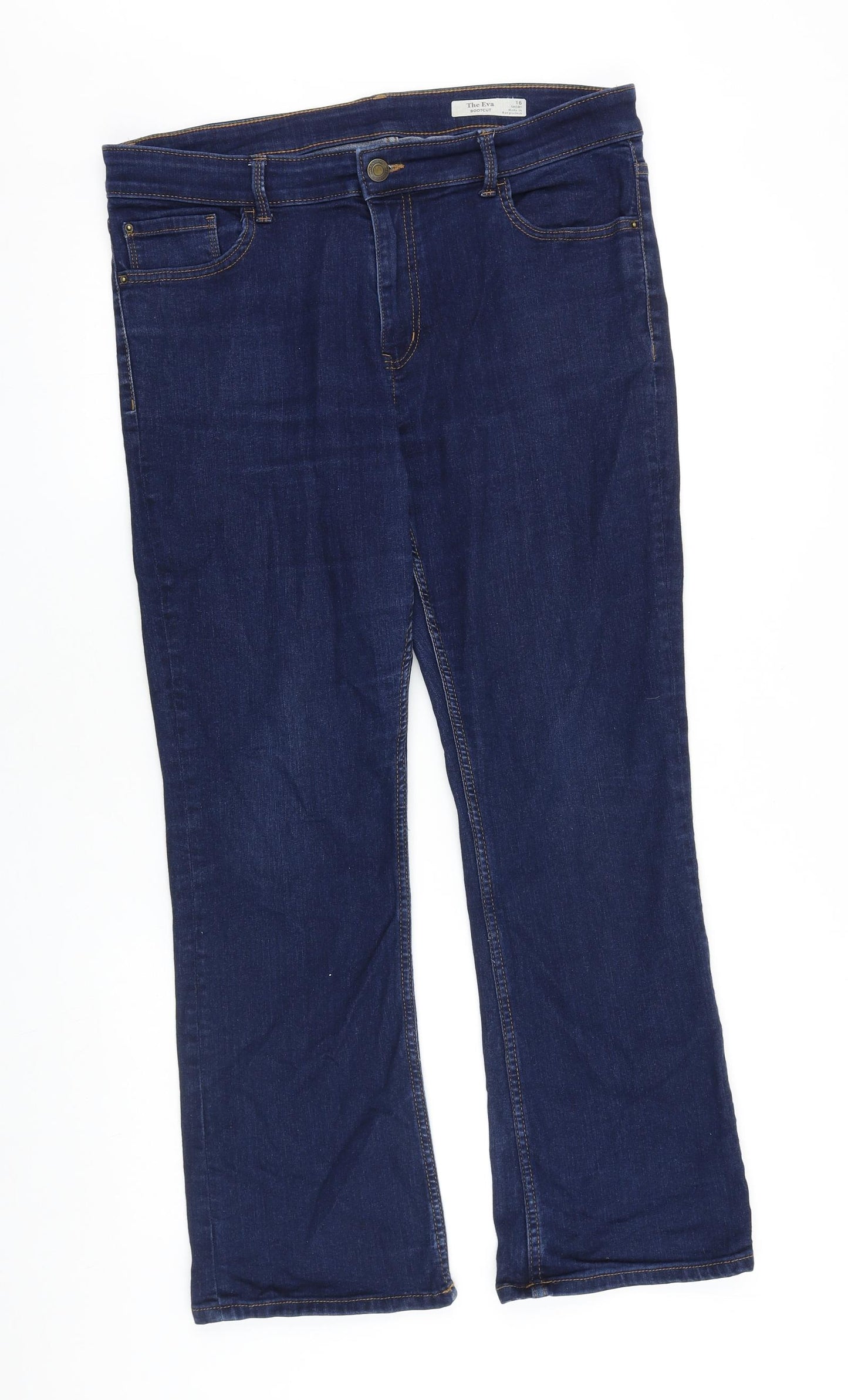 Marks and Spencer Womens Blue Cotton Bootcut Jeans Size 16 L28 in Regular Zip