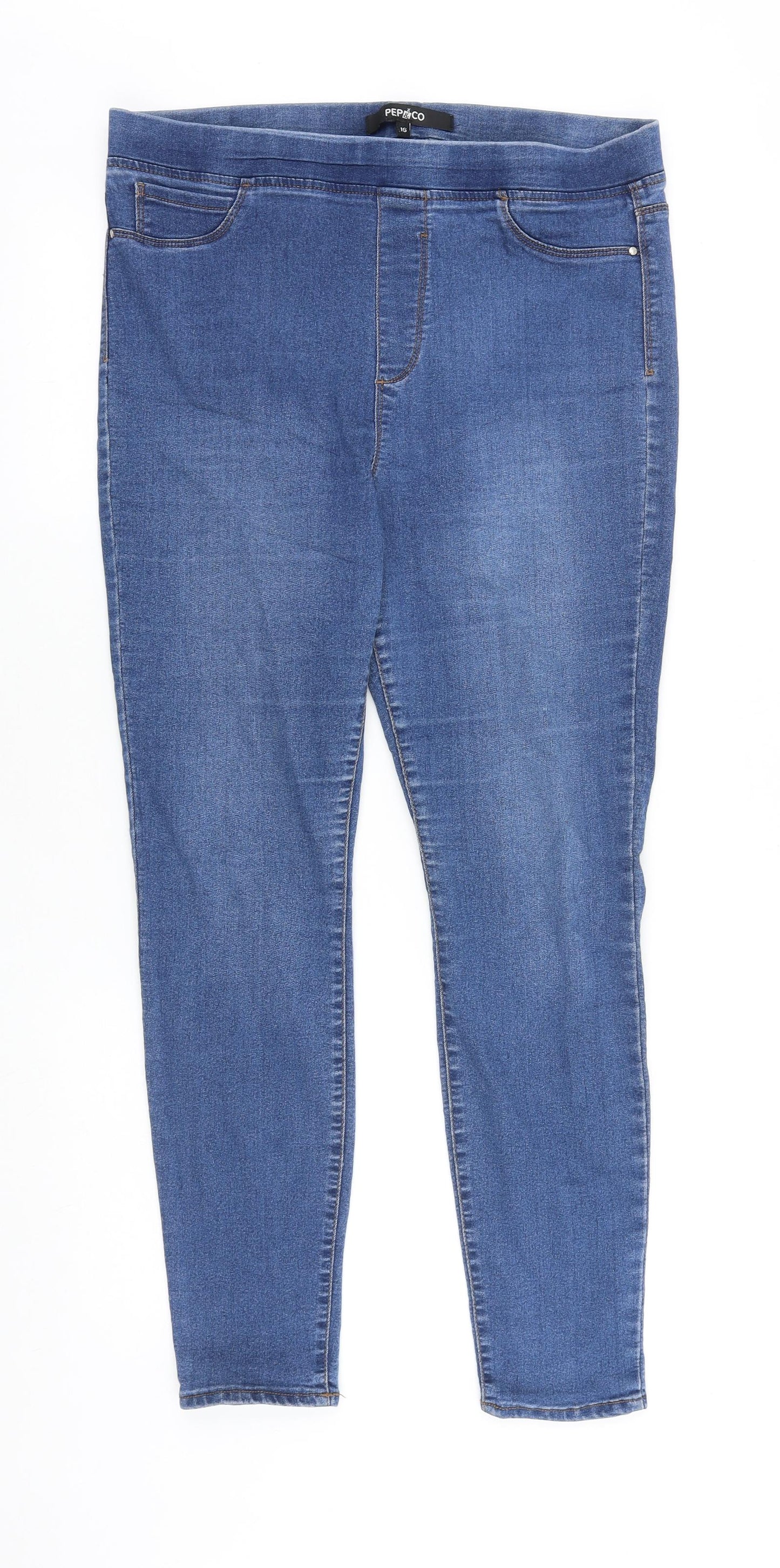 PEP&CO Womens Blue Cotton Jegging Jeans Size 16 L27 in Regular