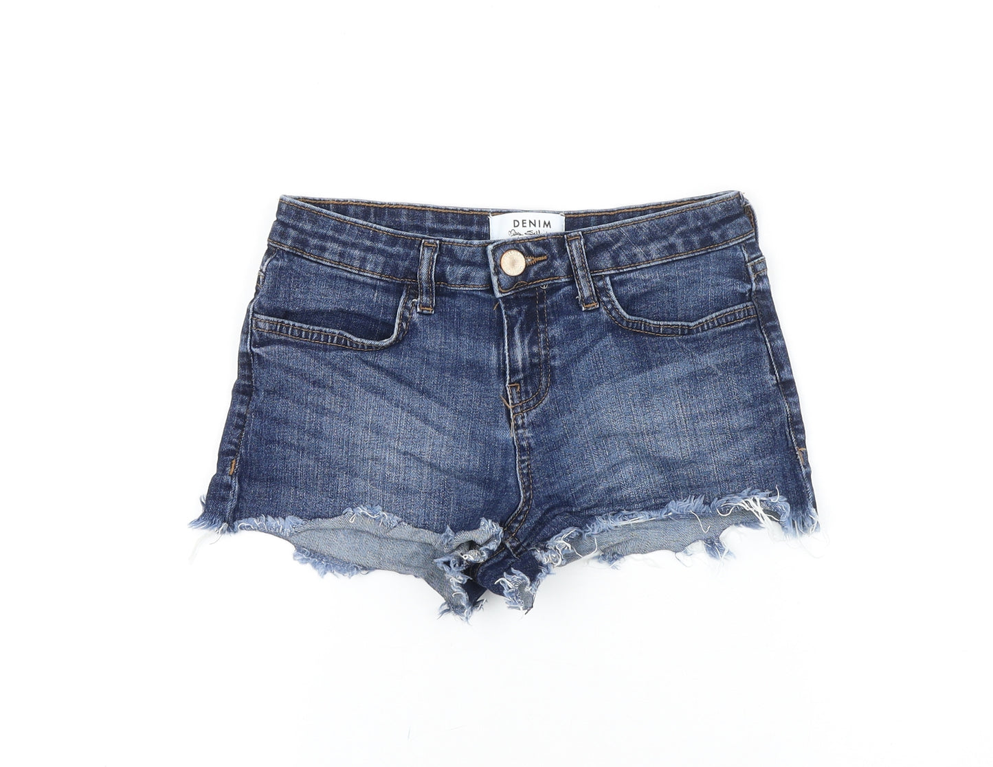 Missguided Womens Blue 100% Cotton Cut-Off Shorts Size 8 Regular Zip