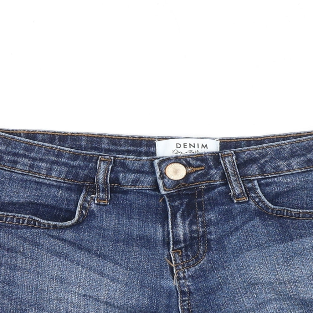 Missguided Womens Blue 100% Cotton Cut-Off Shorts Size 8 Regular Zip