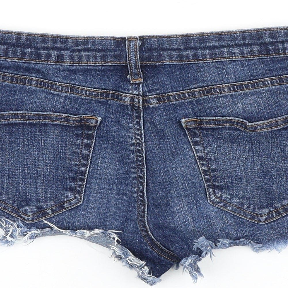 Missguided Womens Blue 100% Cotton Cut-Off Shorts Size 8 Regular Zip