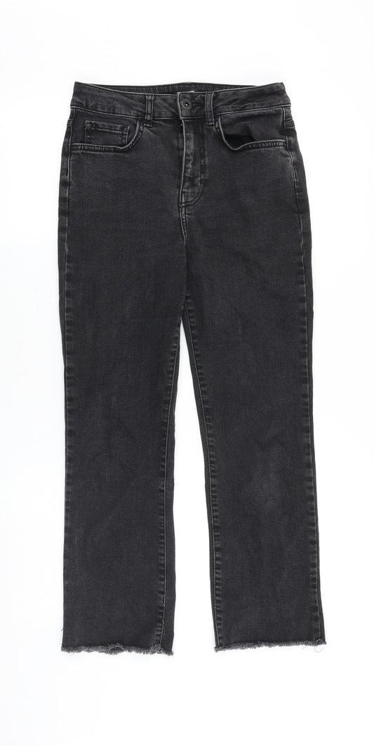 Front view of George women’s black cotton bootcut jeans, size UK 28, in, 25-inch leg regular zip