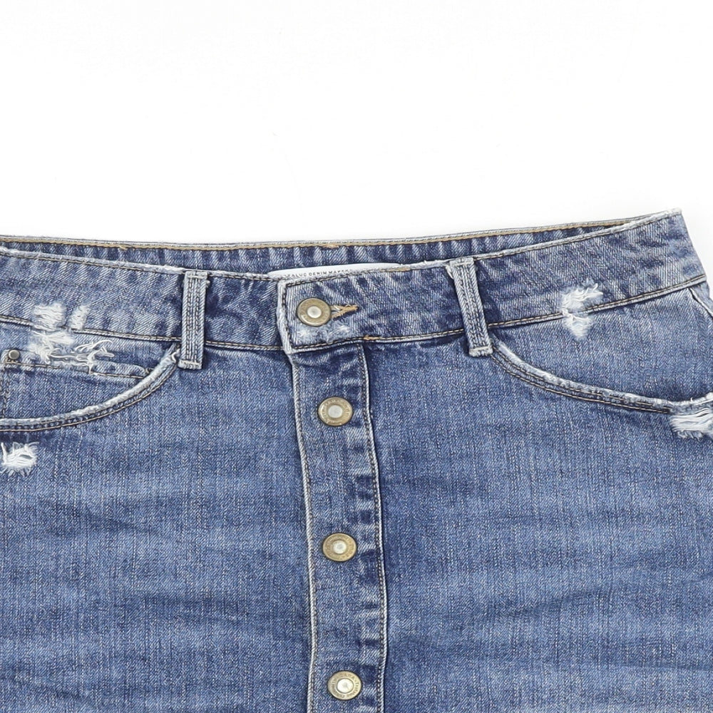 Zara Womens Blue Chlorofibre Straight & Pencil Skirt Size 30 in Button