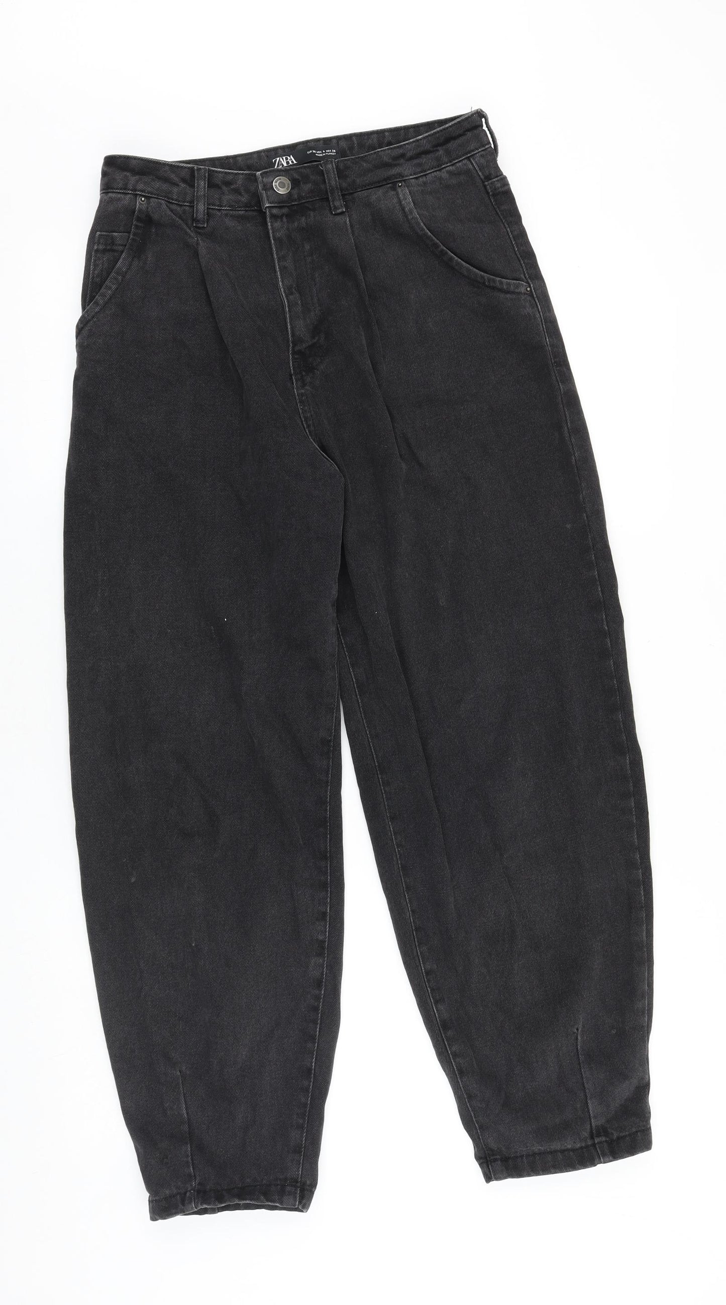 Zara Womens Black Cotton Tapered Jeans Size 8 L27 in Regular Zip