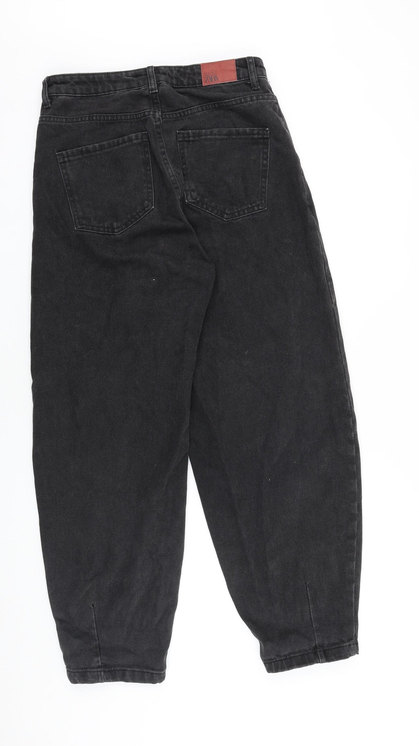 Zara Womens Black Cotton Tapered Jeans Size 8 L27 in Regular Zip