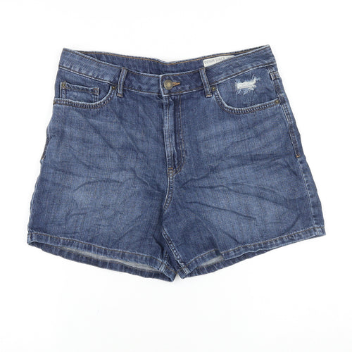 Marks and Spencer Womens Blue 100% Cotton Boyfriend Shorts Size 10 L3 in Regular Zip