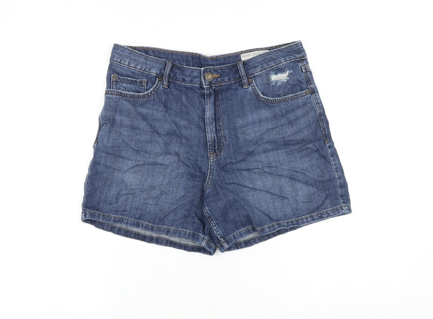 Marks and Spencer Womens Blue 100% Cotton Boyfriend Shorts Size 10 L3 in Regular Zip