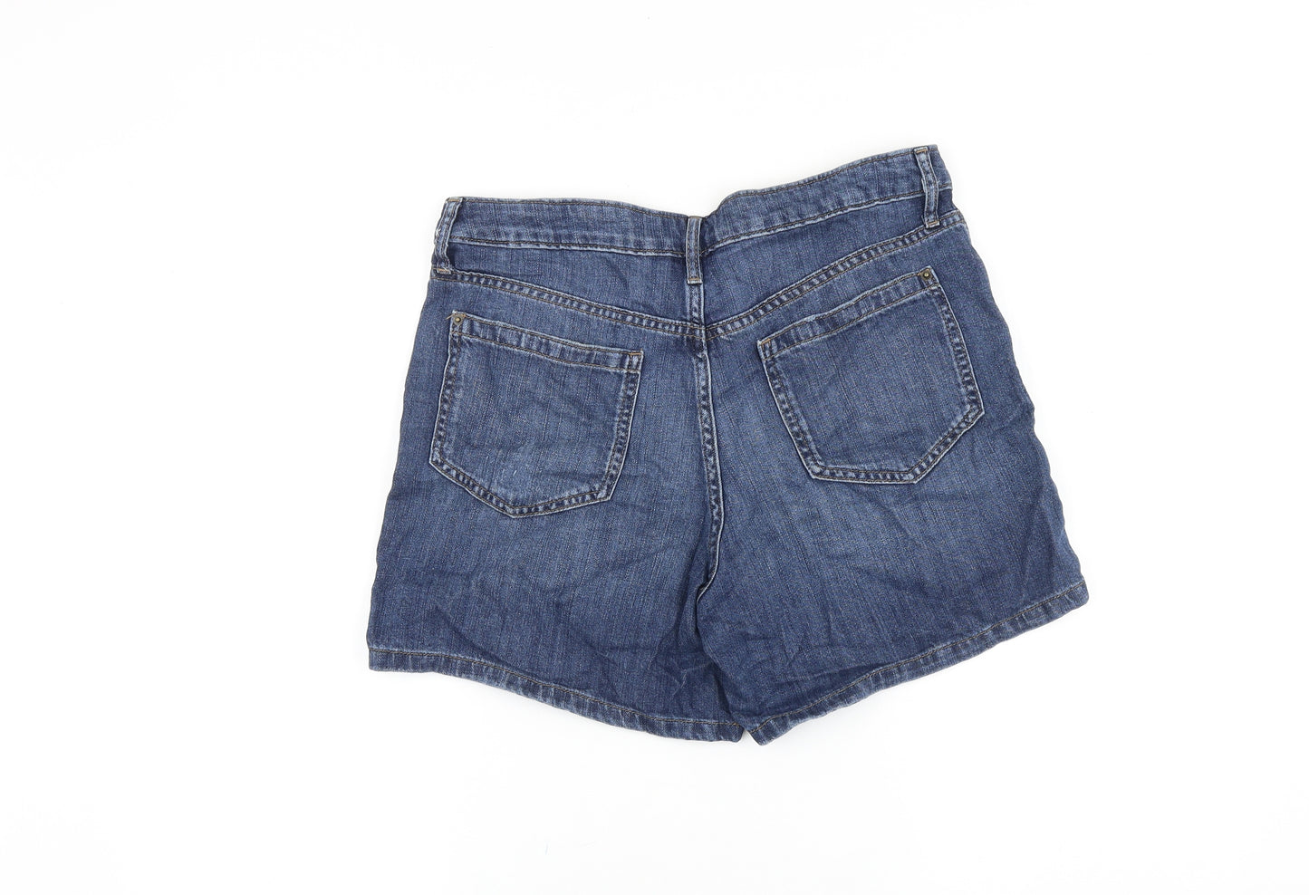 Marks and Spencer Womens Blue 100% Cotton Boyfriend Shorts Size 10 L3 in Regular Zip