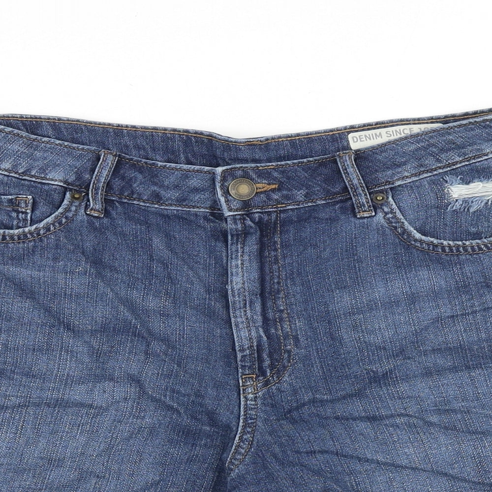 Marks and Spencer Womens Blue 100% Cotton Boyfriend Shorts Size 10 L3 in Regular Zip