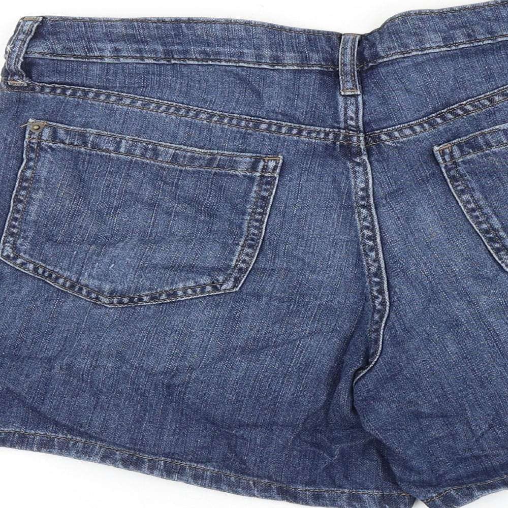 Marks and Spencer Womens Blue 100% Cotton Boyfriend Shorts Size 10 L3 in Regular Zip