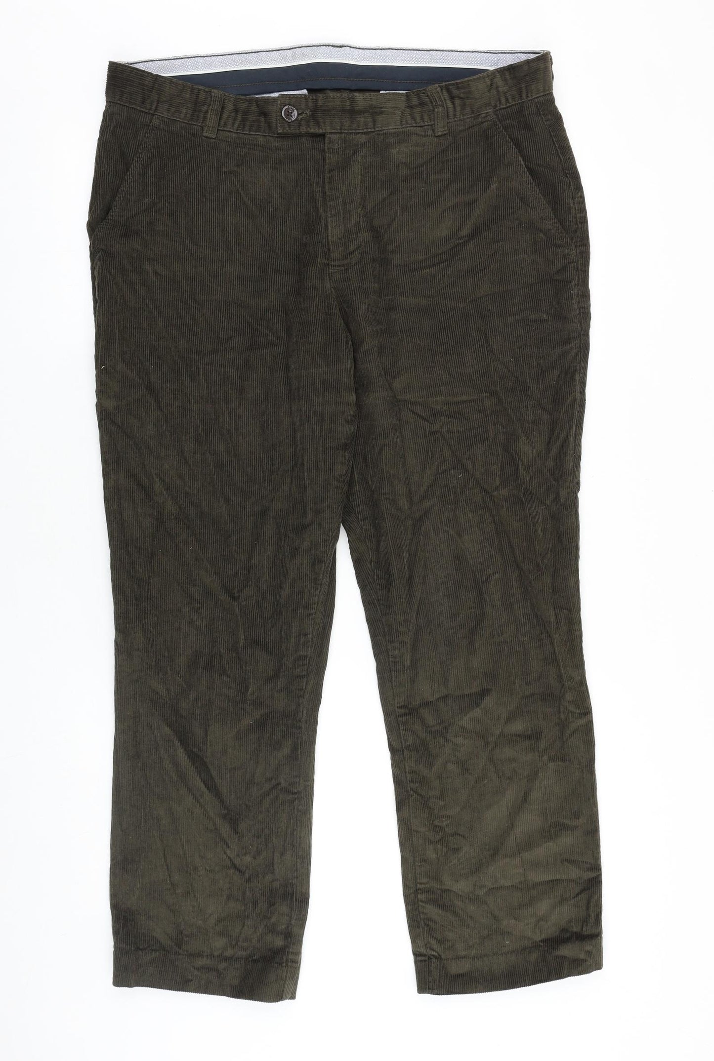 Farah Mens Green Cotton Trousers Size 38 in L29 in Regular Zip