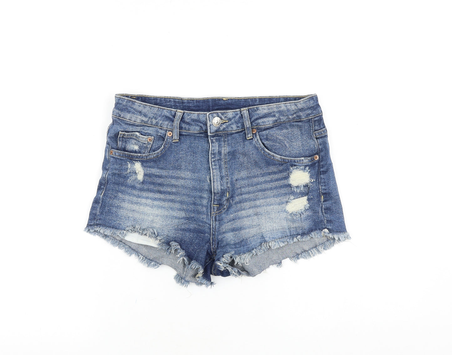 H&M Womens Black 100% Cotton Cut-Off Shorts Size 12 Regular Zip