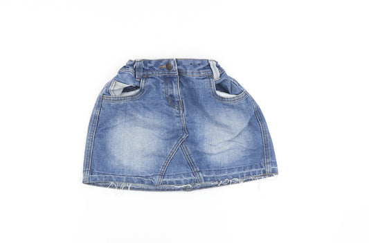 George Girls Blue 100% Cotton Mini Skirt Size 11-12 Years Regular Zip