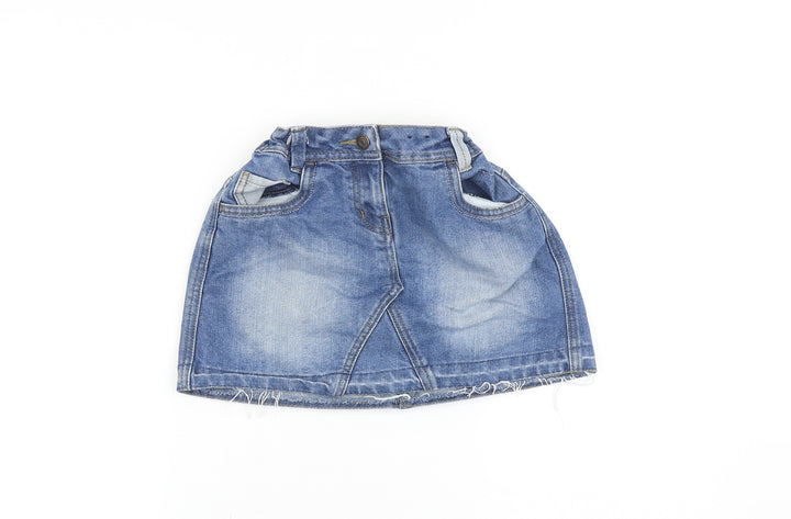 George Girls Blue 100% Cotton Mini Skirt Size 11-12 Years Regular Zip