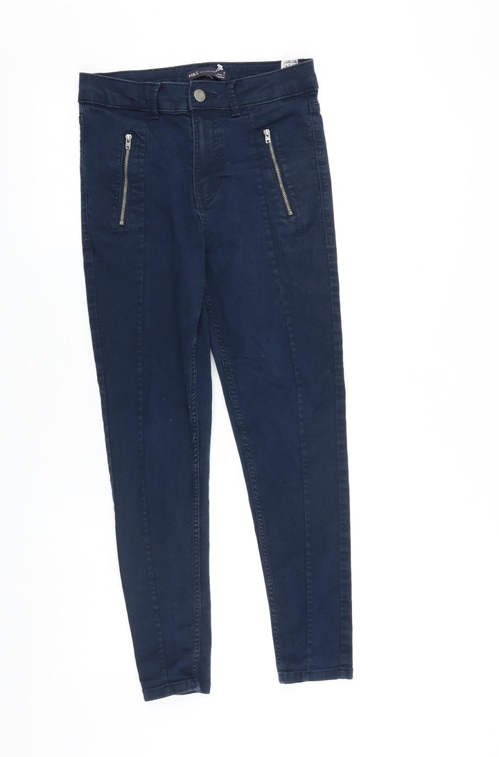 Marks and Spencer Womens Blue Cotton Skinny Jeans Size 8 L25 in Slim Zip