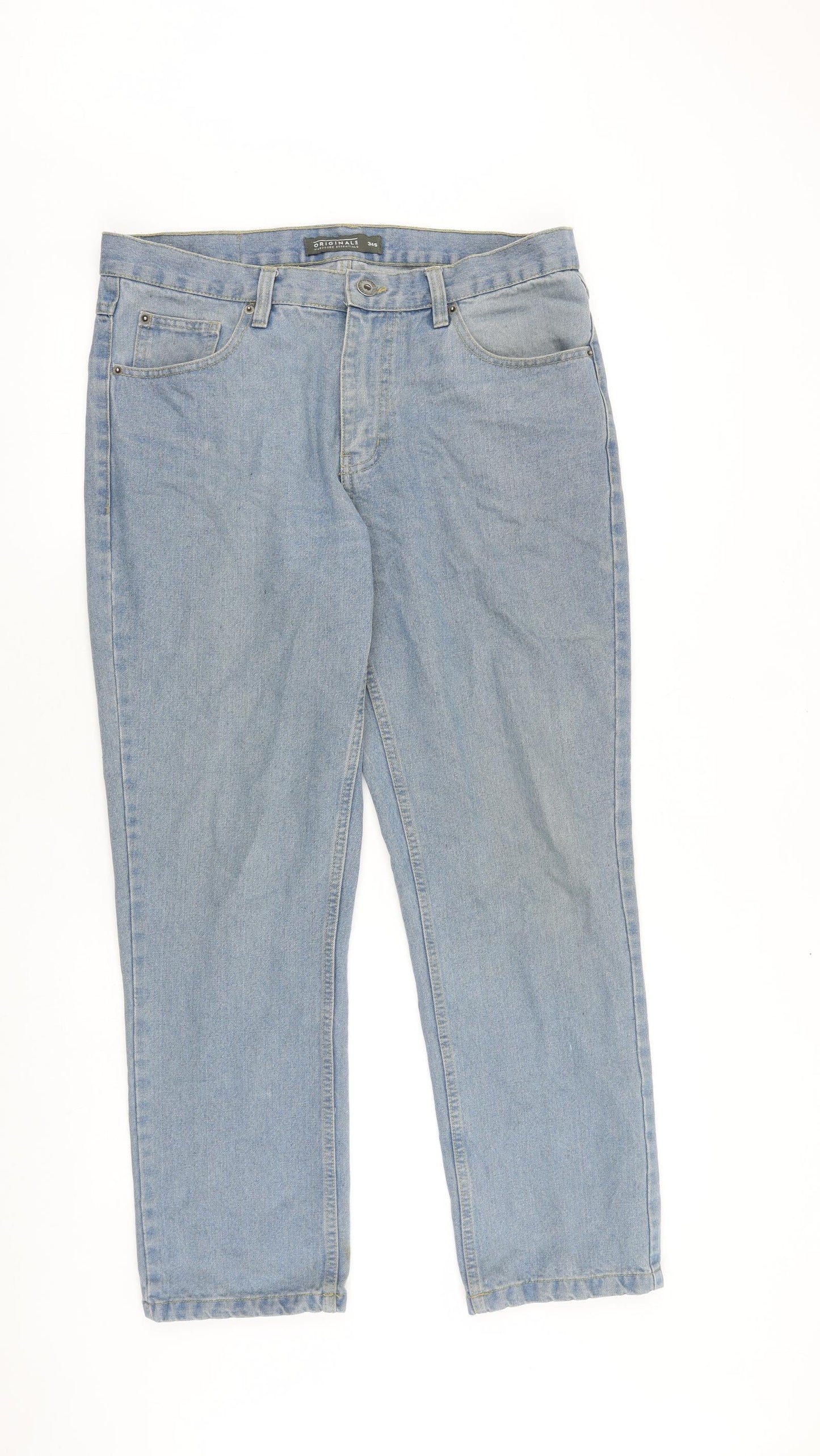 Originals Mens Blue Cotton Straight Jeans Size 34 in L28 in Regular Zip