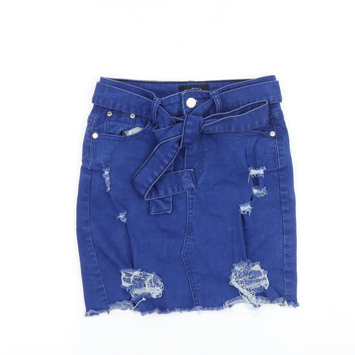Denim Wise Womens Blue Cotton Straight & Pencil Skirt Size 6 Tie - Distressed Look Belt Included