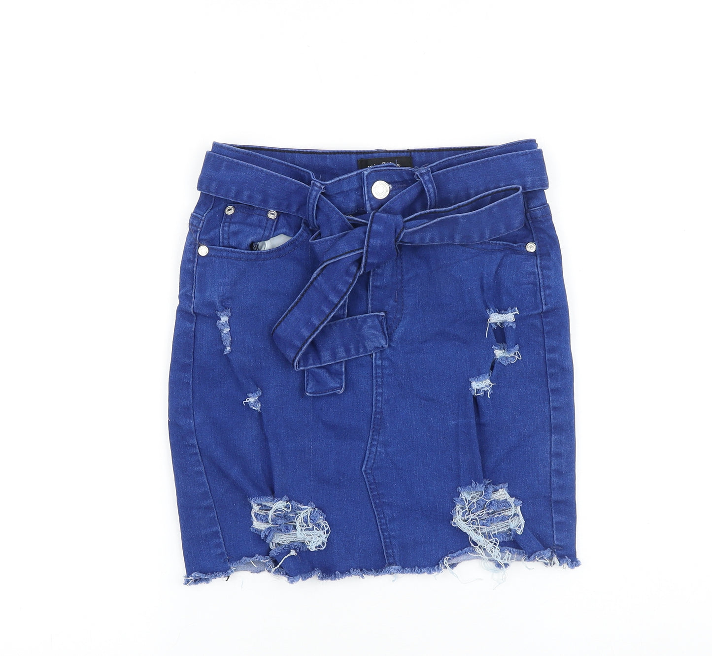 Denim Wise Womens Blue Cotton Straight & Pencil Skirt Size 6 Tie - Distressed Look Belt Included