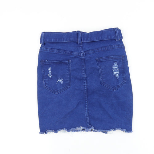 Denim Wise Womens Blue Cotton Straight & Pencil Skirt Size 6 Tie - Distressed Look Belt Included