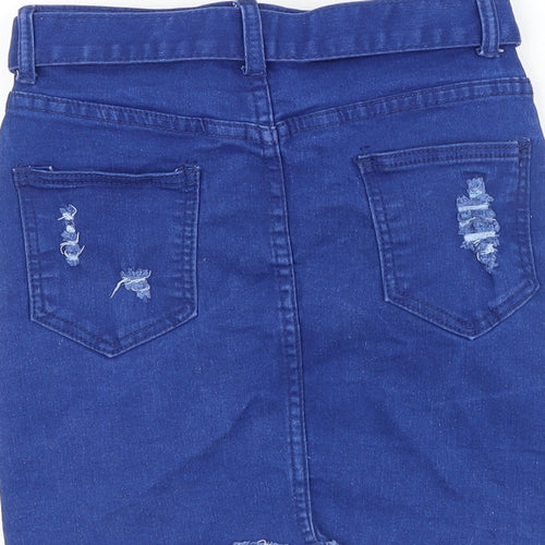 Denim Wise Womens Blue Cotton Straight & Pencil Skirt Size 6 Tie - Distressed Look Belt Included